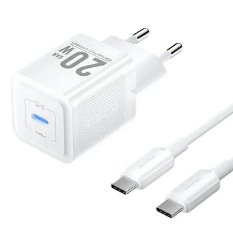 Vention 1-Port USB-C GaN Charger 20W with USB-C to USB-C Cable, 1m, White - Umag