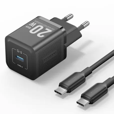 Vention 1-Port USB-C GaN Charger 20W with USB-C to USB-C Cable, 1m, Black - Umag
