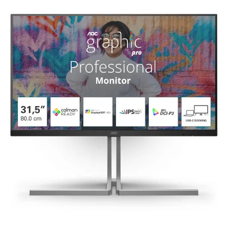 AOC U32U3CV, 32", 4K, HDMI, DP, USB-C, RJ45, Calma - Umag