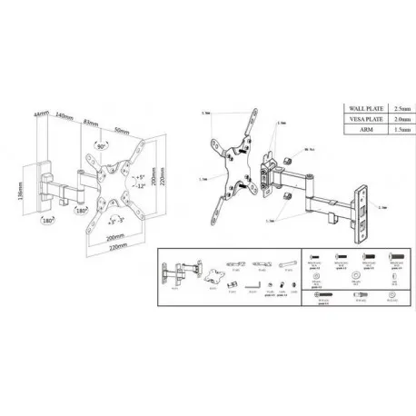 manhattan tv nosač zidni 13"-43" do 20kg, crni - slika 1