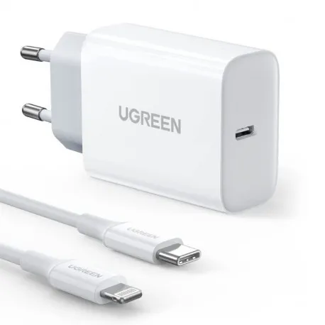 UGREEN zidni punjač 20W, USB-C, PD3.0/QC4.0, bijeli + USB-C/Lightning kabel 1.0m - Umag