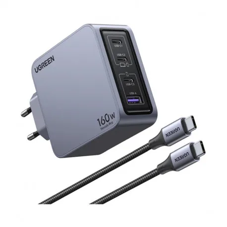 UGREEN Nexode Pro zidni punjač 160W, 3×USB-C/1×USB-A, USB-C kabel, GaN, sivi - Umag