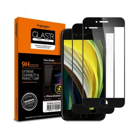 spigen glass zaštitno staklo za ekran telefona, 2 kom, crno - iphone se (2022/2020)/8/7 - slika 1