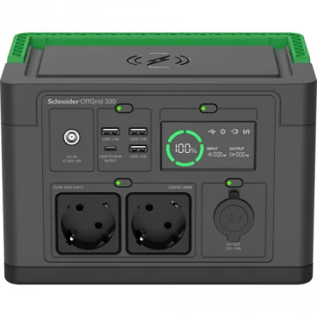 schneider offgrid portable power station 330, 332wh lithium-ion, 2 schuko, sinewave - slika 1