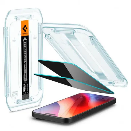 spigen glass tr ez fit (privacy) 2 pack, zaštitno staklo za ekran telefona 2 kom - iphone 17/16 pro/17 (agl07929) - slika 1