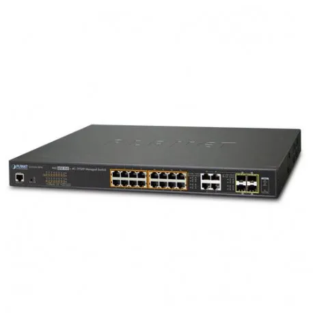 Planet 20-Port (16x RJ45 GbE 802.3at PoE 30W port (220W max) 4x Gigabit RJ45 SFP Combo L2 Mngd Switch - Umag