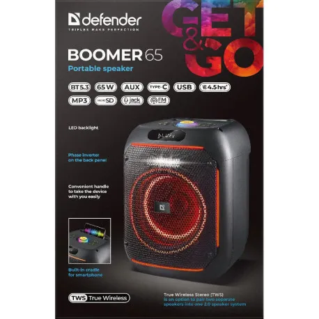 Prijenosni zvučnik Defender Boomer 65, BT/FM/USB/microSD, RMS 65W - Umag