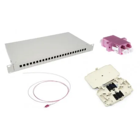 nfo patch panel 1u 19" closed - multimode 24x lc om4 duplex adapter pigtail kazeta set - slika 1