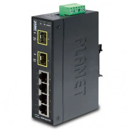 Planet Industrial 6-Port (4x 100mbps RJ45 2x 100Mbps SFP FX Slots) Slim, (-40~75C) Unmanaged - Umag