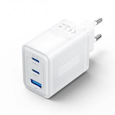 vention 3-port usb (c c a) gan charger (65w 65w 30w) eu-plug, white - slika 1