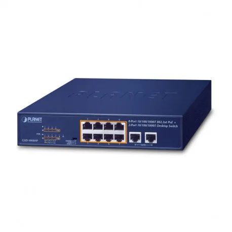 PLANET Gigabit preklopnik (Switch) 10" 10-port 10/100/1000Mbps sa 8-port IEEE 802.3at PoE+ Injector, 1U desktop/rack mountabl - Umag