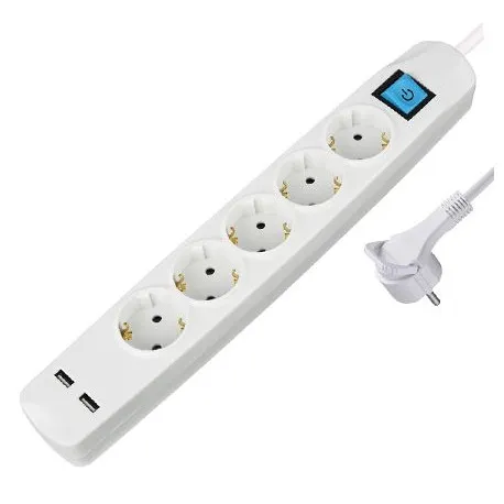 transmedia 5-way power strip with 2x usb, white, 5m - slika 1