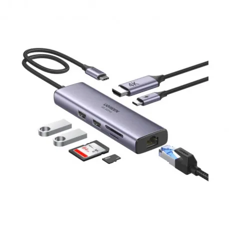 UGREEN 7-portni USB-C HUB na 2xUSB-A 3.2, 2xUSB-C 3.2, 1xUSB-C za napajanje, 2x HDMI 60 Hz, 1xHDMI, sivi - Umag