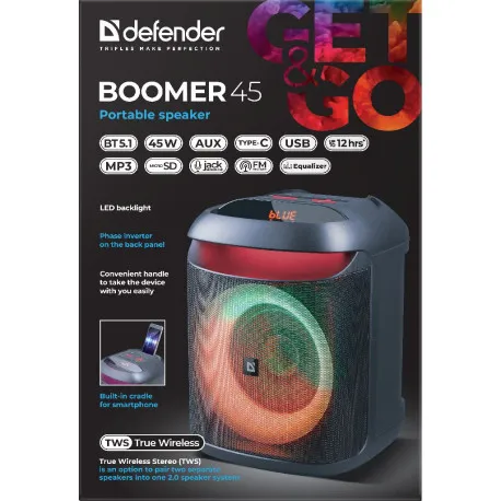 Prijenosni zvučnik Defender Boomer 45, BT/FM/USB/microSD, RMS 45W - Umag