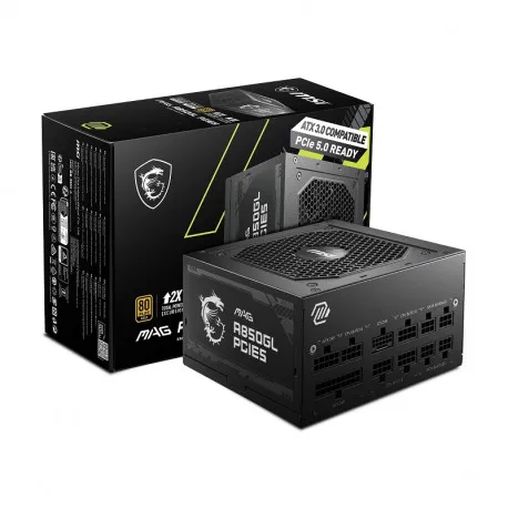 msi psu mag a850gl pcie5 ii, 850w 80plus gold, 120mm fan active pfc, fully modular, 12vhpwr, atx 3.1 - slika 1