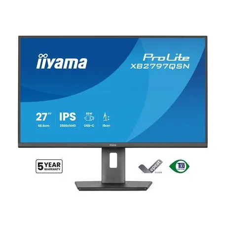 IIYAMA 27" XB2797QSN-B1 QHD (2560×1440) IPS Pivot, 75Hz, 1ms, 350cd/m2, 1000:1, HDMI/DP, USB-C Dock (PD 65W, DP out), 2×USB-A - Umag