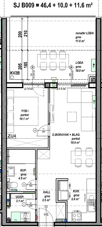 čakovec – globetka | jednosobni stan 46,4 m² + lođa 21,6 m² | prizemlje | novogradnja - slika 3