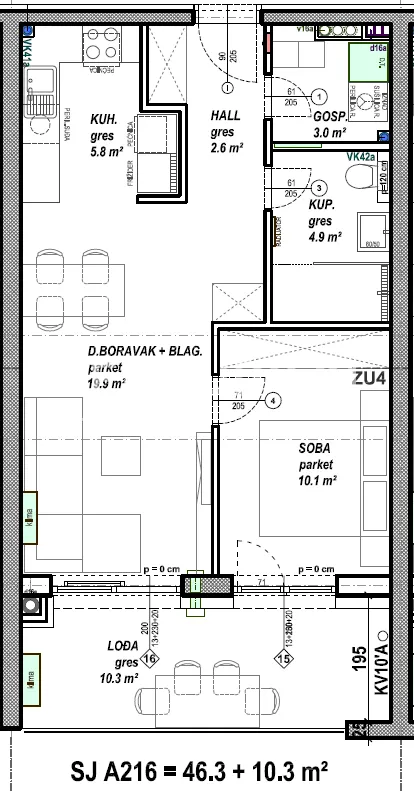 čakovec – globetka | jednosobni stan 46,3 m² + lođa 10,3 m² | 2. kat | u izgradnji - slika 2