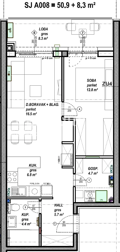 čakovec – globetka | jednosobni stan 50,9 m² + lođa 8,3 m² | prizemlje | u izgradnji - slika 3