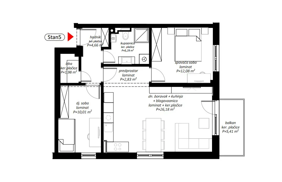 novogradnja u centru novog marofa – moderan stan s balkonom 79,12m² - slika 8