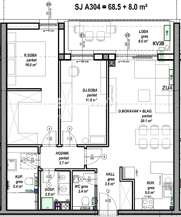 čakovec – globetka | dvosobni stan 68,5 m² + lođa 8,0 m² | 3. kat | u izgradnji - slika 2