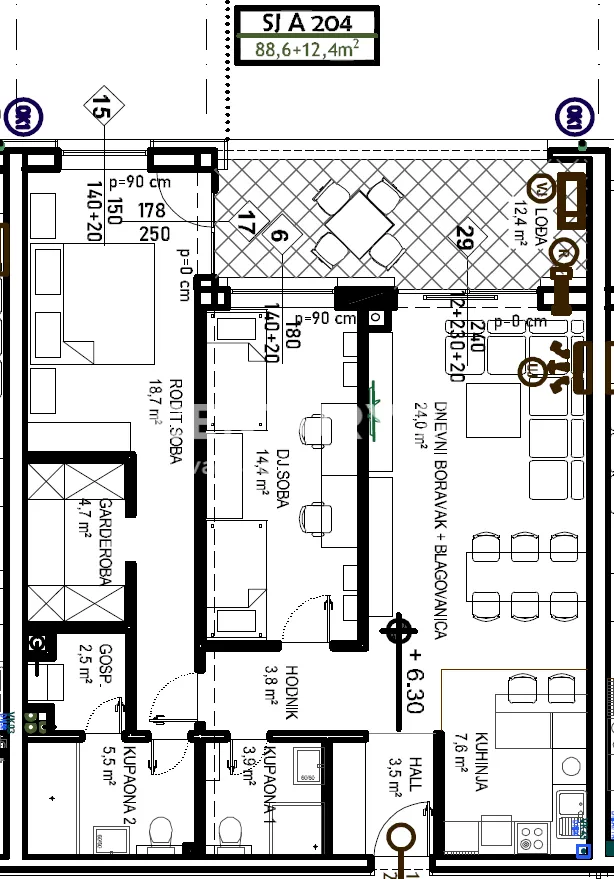 čakovec – globetka | dvosobni stan 88,6 m² + lođa 12,4 m² | 2. kat | novogradnja - slika 2