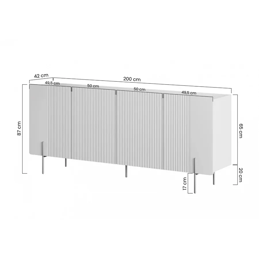 komoda malmi 200 cm, 4 vrata i 4 police, materijal: mdf - slika 7