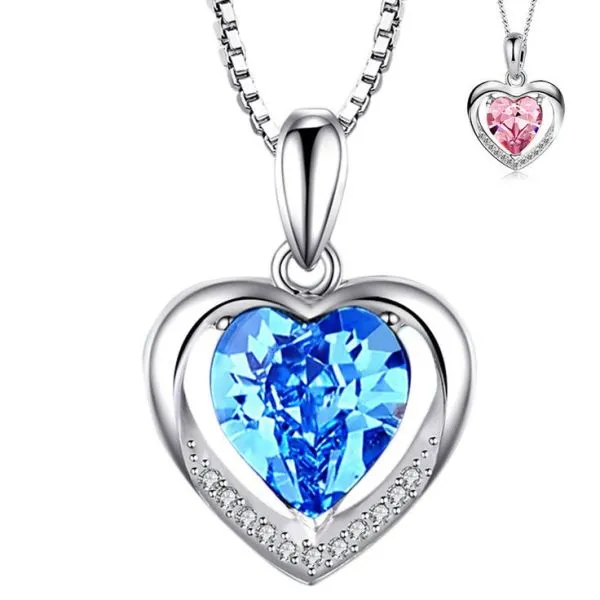 ogrlica heart of the ocean sa plavim i rozim kamenom - slika 2