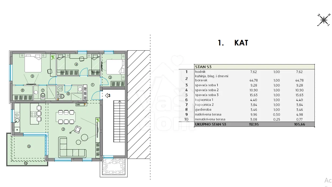 zadar, bibinje, stan na prvom katu 105,66 m2 - slika 24