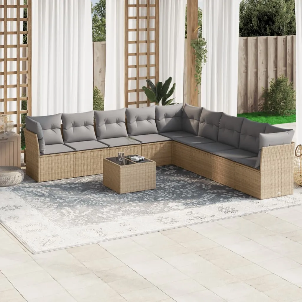 vidaXL 10-dijelni set vrtnih sofa s jastucima bež od poliratana - Venlo