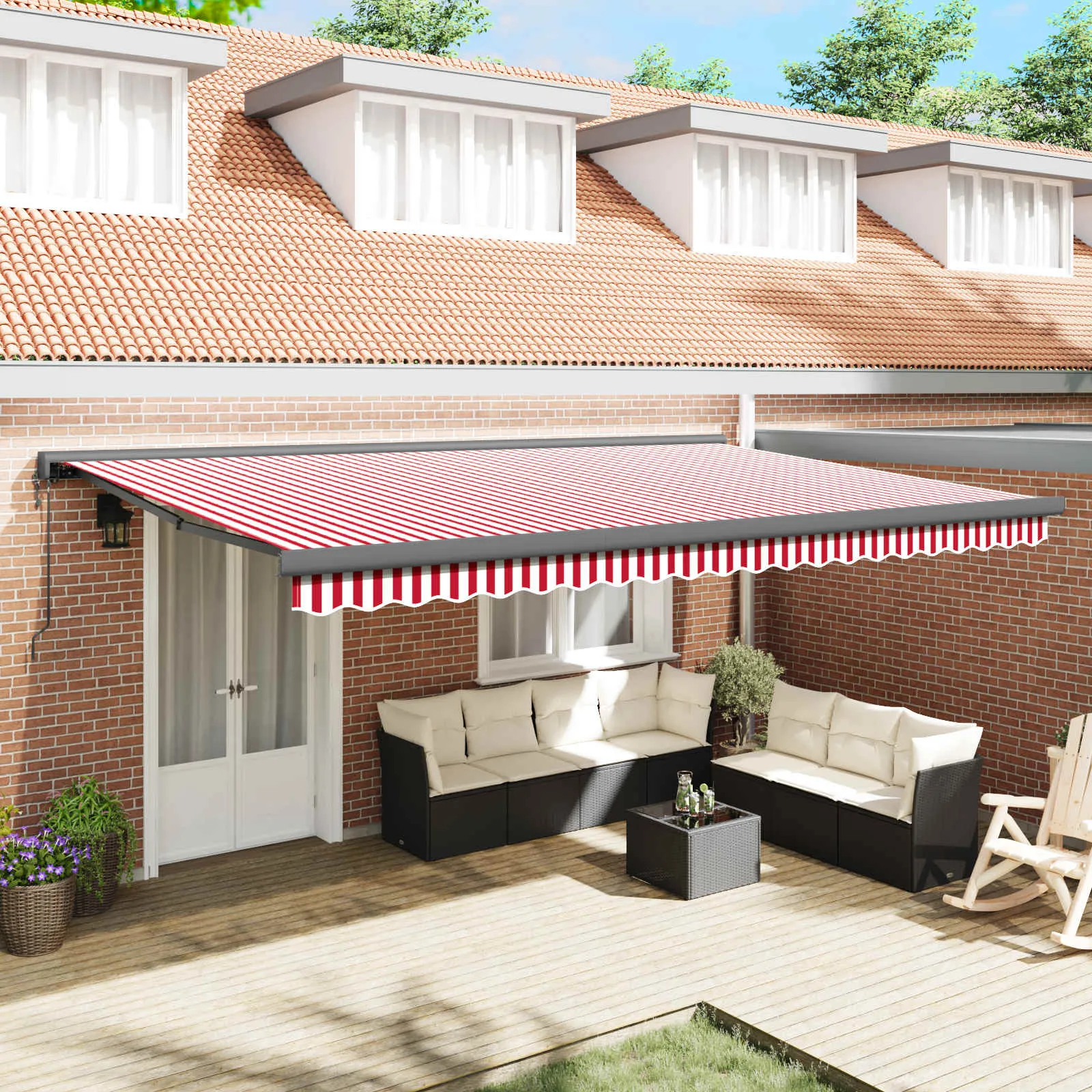 vidaXL Povlačivi tende Crvena i bijela 500 x 300 x 165 cm - Venlo