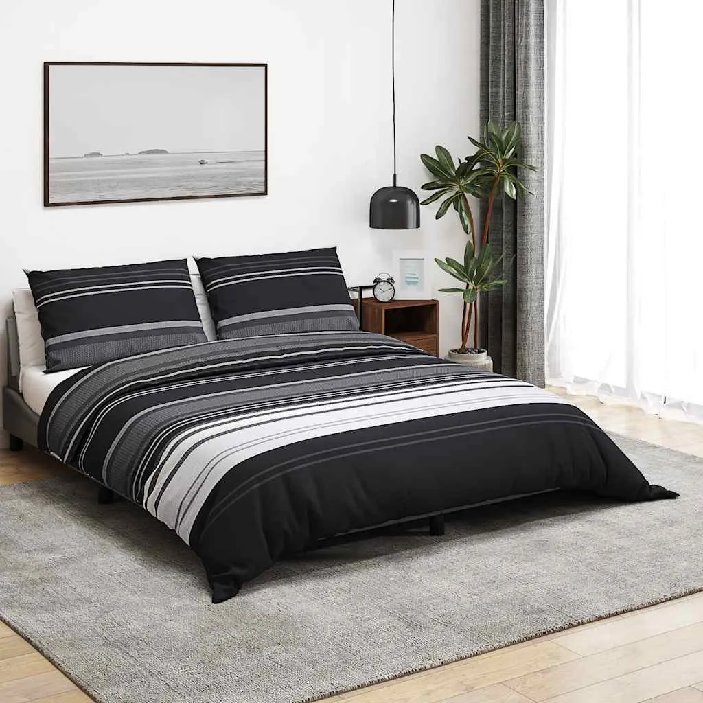 vidaXL Set navlaka za poplun crne pruge 240x220 cm pamuk - Venlo