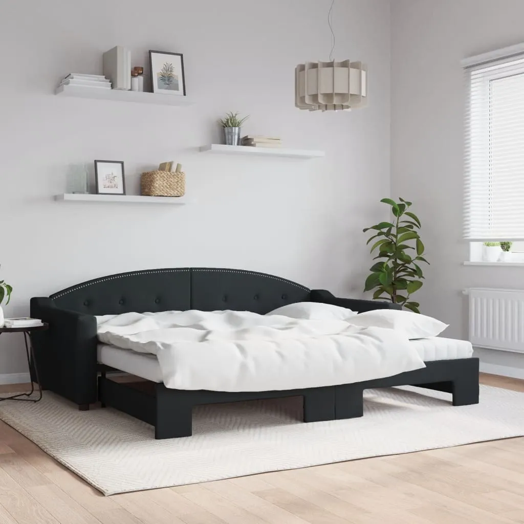 vidaXL Dnevni krevet na razvlačenje s madracima crni 90x200 cm tkanina - Venlo