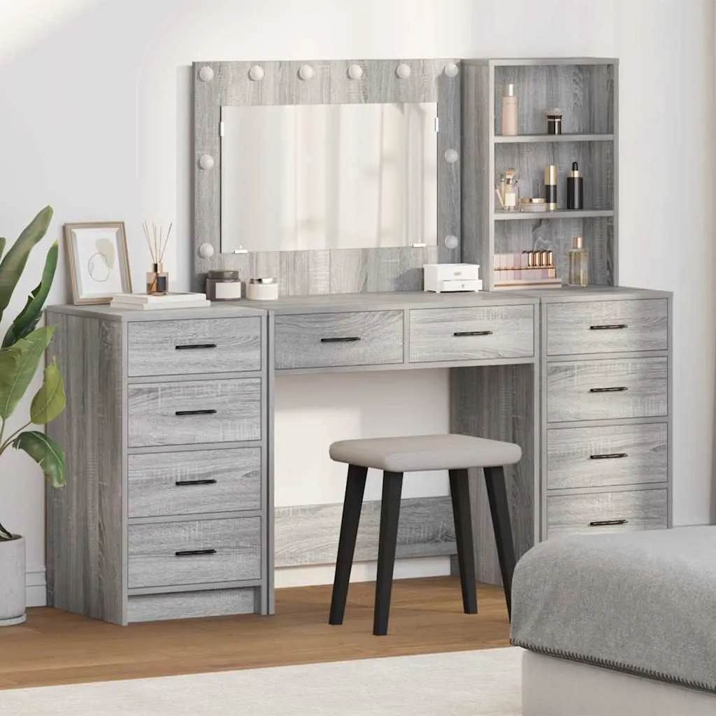 vidaXL Toaletni stol 3 kom. Siva Sonoma 78,5 x 41 x 135 cm - Venlo