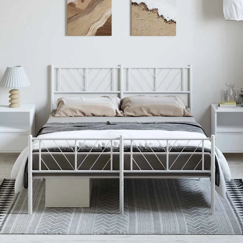 vidaXL Metalni okvir kreveta uzglavlje i podnožje bijeli 150 x 200 cm - Venlo
