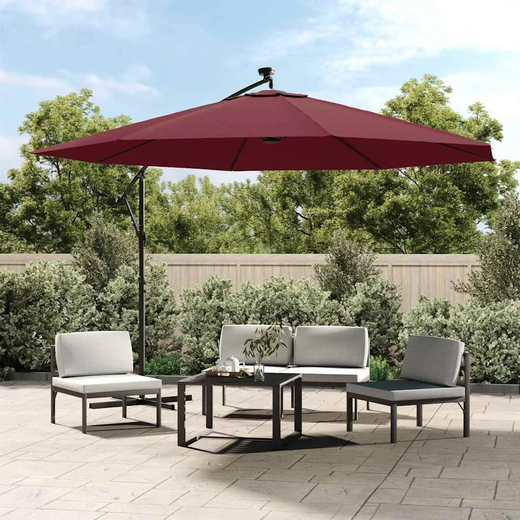 vidaXL Konzolni vrtni suncobran s LED svjetlima 350 cm bordo - Venlo