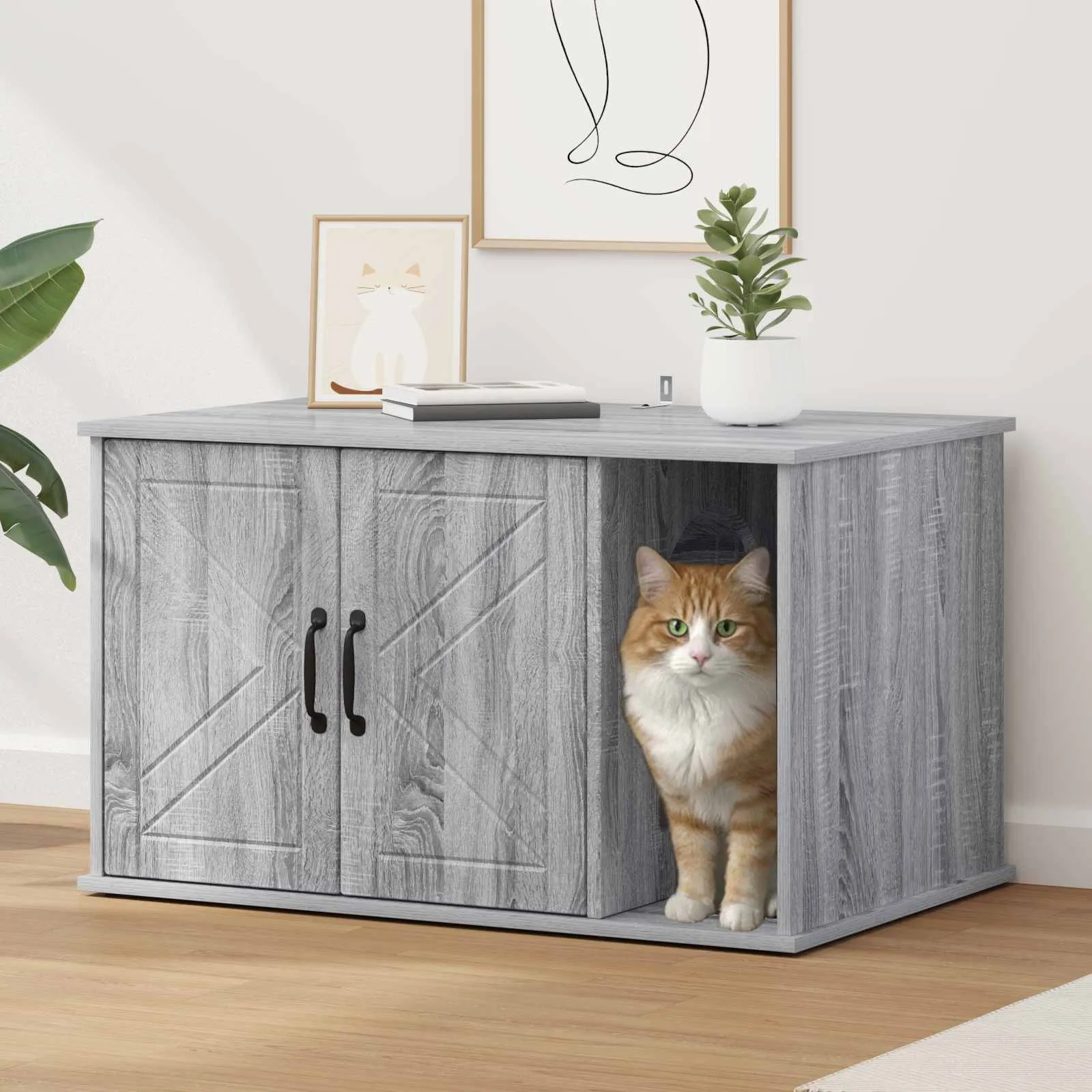 vidaxl mačja kuća siva sonoma 85 x 55 x 50,5 cm konstruirano drvo - slika 1