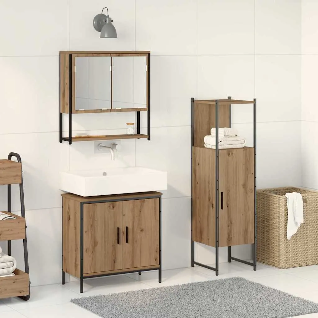 vidaXL Set namještaja za kupaonicu 3 kom. Smeđa 33 x 33 x 113,5 cm - Venlo