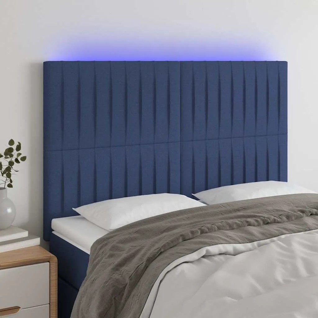 vidaXL LED uzglavlje plavo 144x5x118/128 cm od tkanine - Venlo