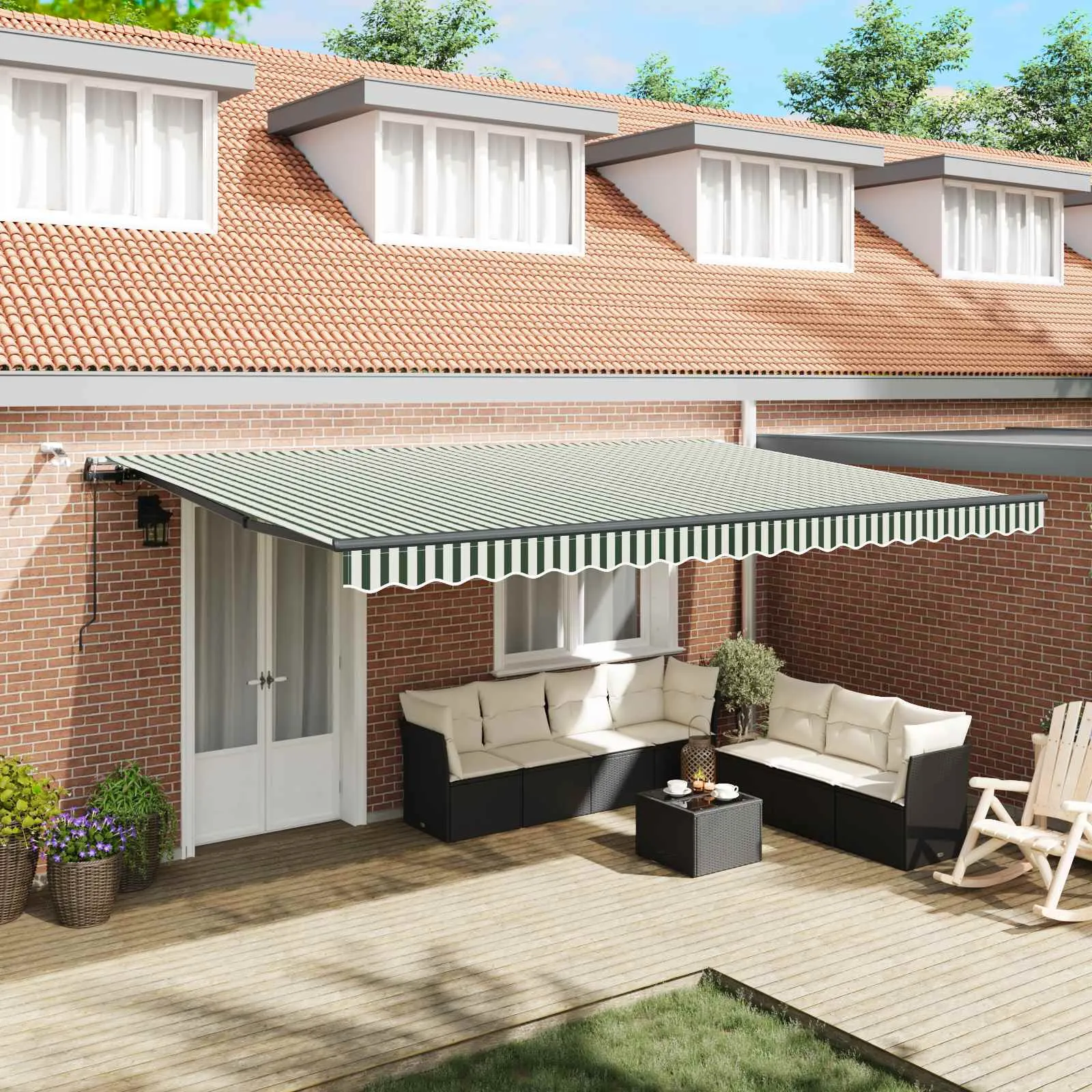 vidaXL Povlačivi tende Zelena i bijela 500 × 300 cm Poliester - Venlo
