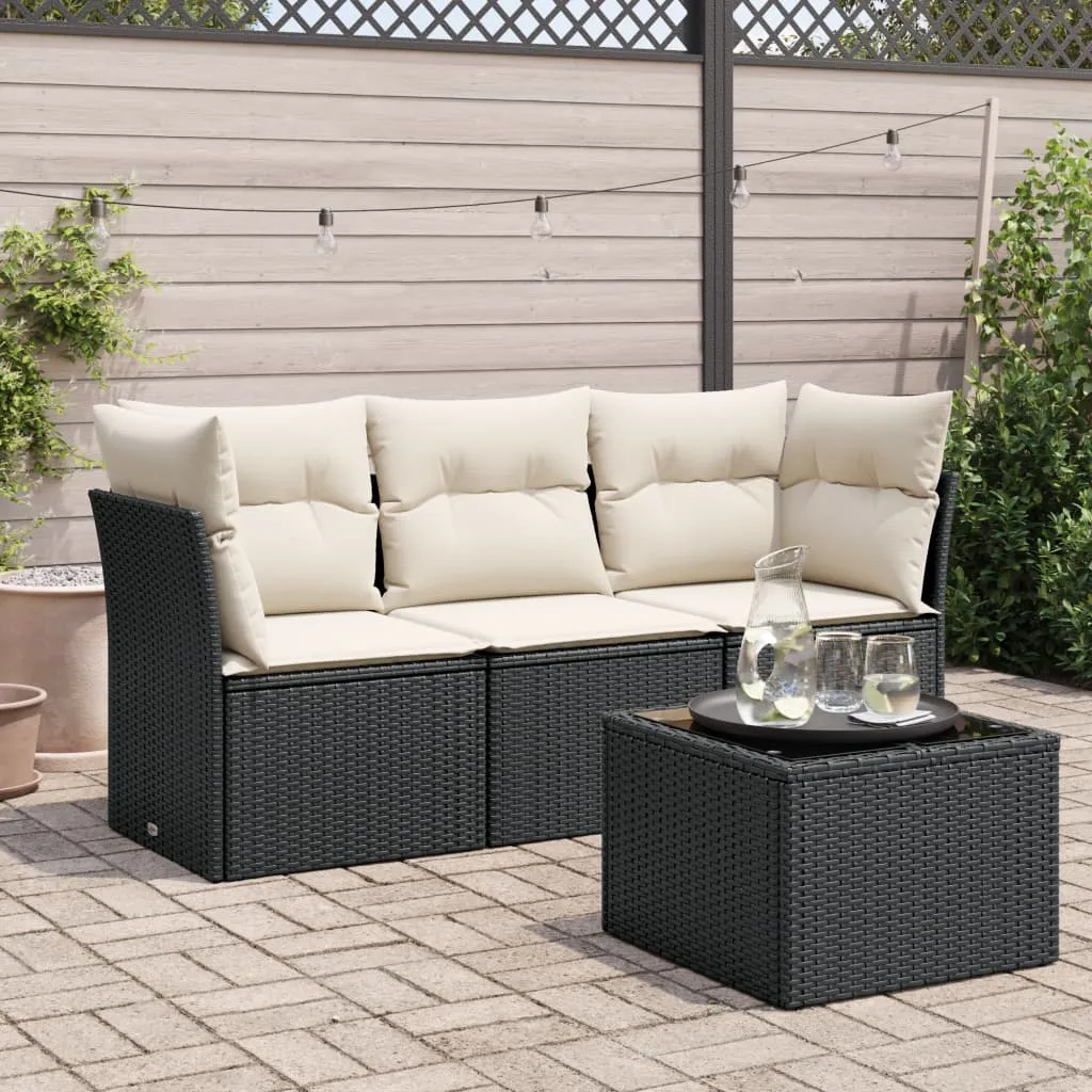 vidaXL 4-dijelni set vrtnih sofa od poliratana s jastucima crni - Venlo