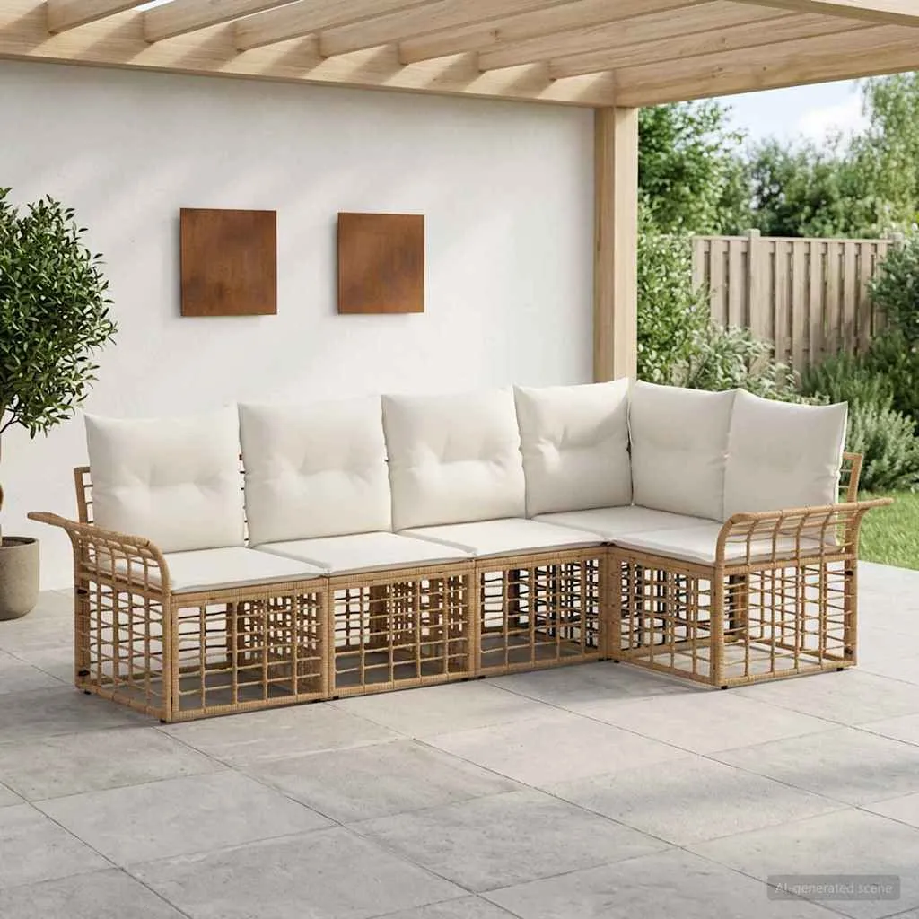 vidaXL Set vanjskih sofa 5 kom. Prirodna i krema bijela Poliester - Venlo