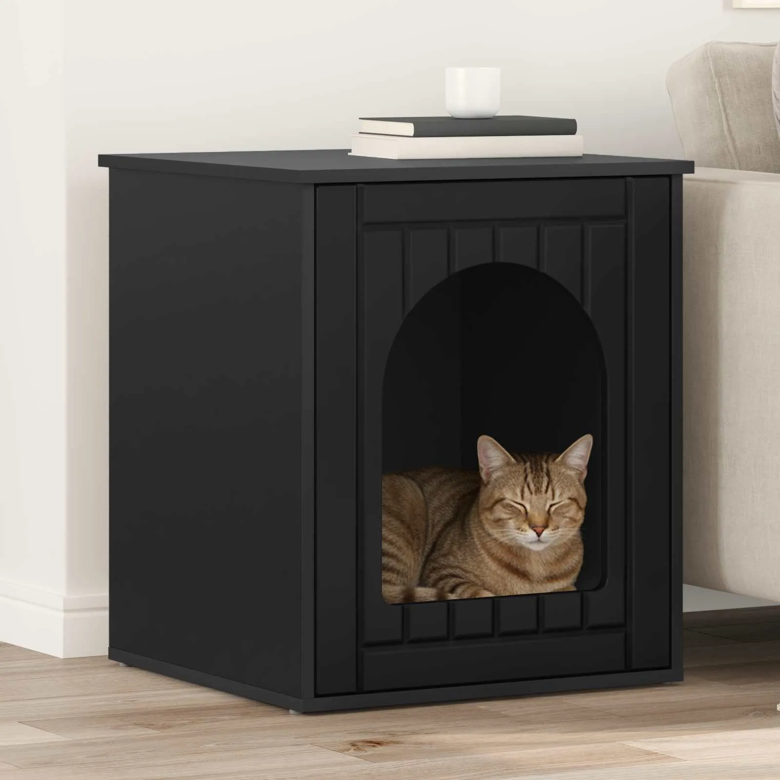 vidaxl mačja kuća crna 53 x 52 x 62 cm konstruirano drvo - slika 1