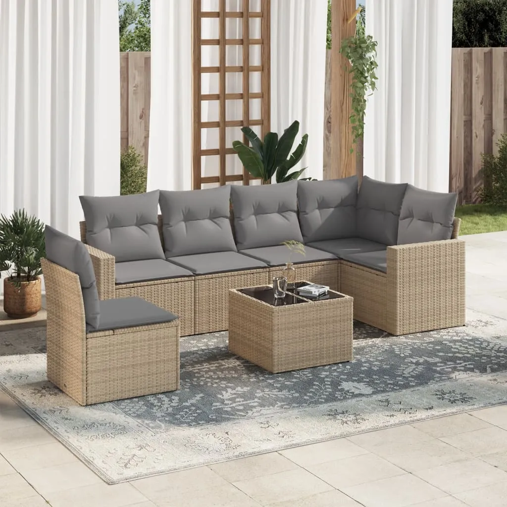 vidaXL 7-dijelni set vrtnih sofa od poliratana s jastucima bež - Venlo