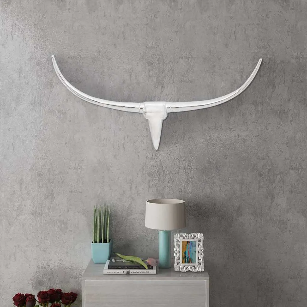 vidaXL Zidna Aluminijska Dekoracija Glava Bika Srebrna boja 96 cm - Venlo