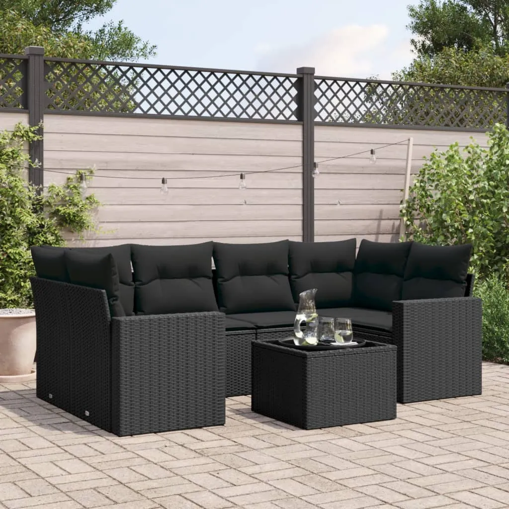 vidaXL 7-dijelni set vrtnih sofa od poliratana s jastucima crni - Venlo