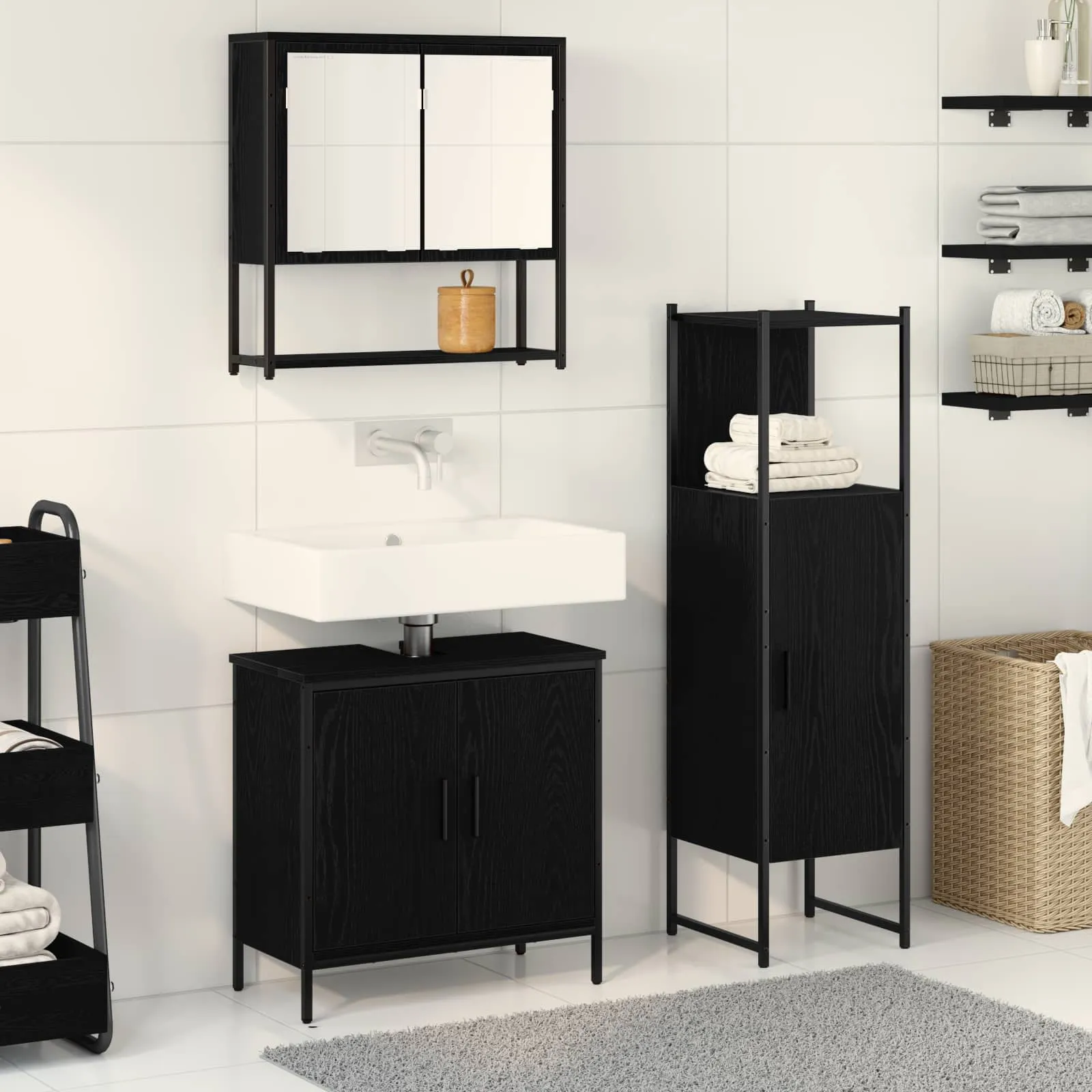 vidaXL Set namještaja za kupaonicu 3 kom. Crna 33 x 33 x 113,5 cm - Venlo