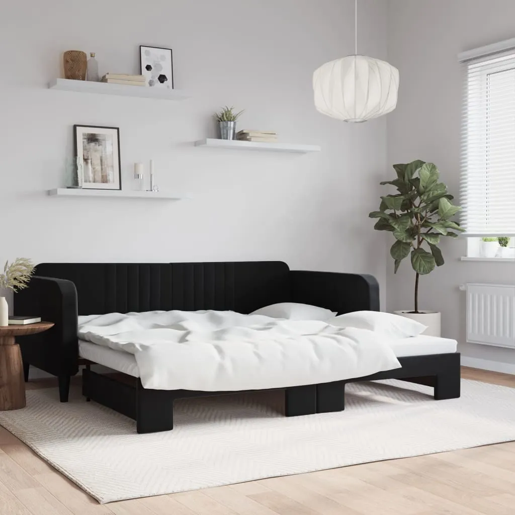 vidaXL Dnevni krevet na razvlačenje crni 100 x 200 cm baršunasti - Venlo