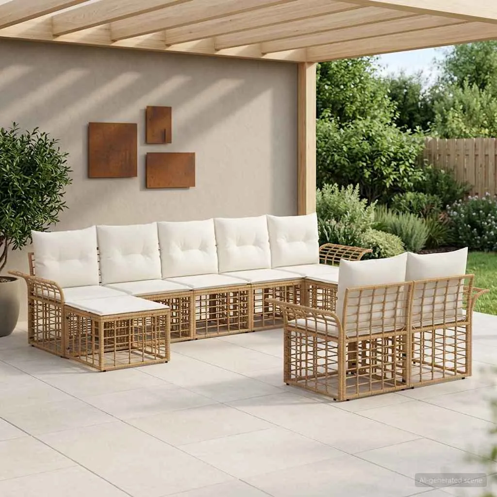 vidaXL Set vanjskih sofa 9 kom. Prirodna i krema bijela Poliester - Venlo