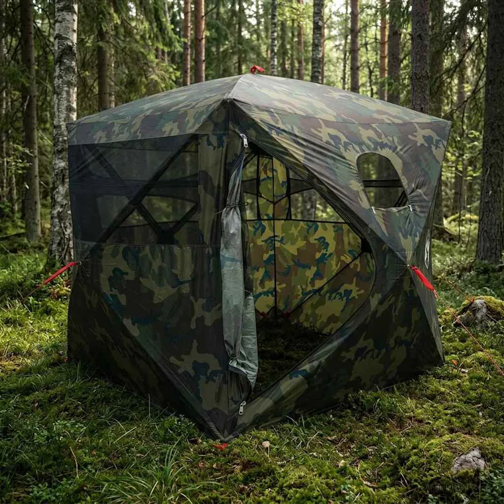 vidaxl lovni šator maskirna 143 x 143 x 165 cm poliester i čelik - slika 1